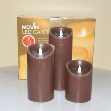 Set van 3 wax kaarsen met vlameffect - bruin ø9 cm