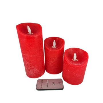 Set van 3 wax kaarsen met vlameffect - rustiek rood ø9 cm