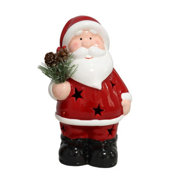 Porseleinen  kerstman met verlichting - 16 cm