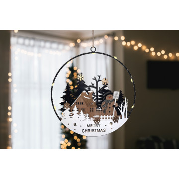Raamdecoratie kerstlandschap "Snowy" met 10 LEDs