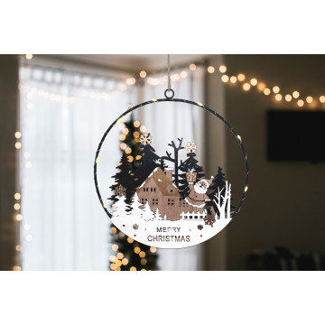 Raamdecoratie kerstlandschap "Santa" met 10 LEDs