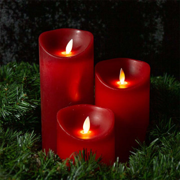 LED Wax kaarsen set rood met vlam effect en afstandsbediening - voor binnen - B - Ø 9cm