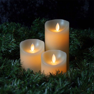 LED Wax kaarsen set ivoor met vlam effect en afstandsbediening - voor binnen - M - Ø 7,5cm