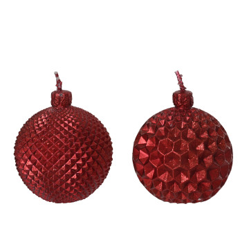 Set van 2 kerstbal kaarsen - kerstrood - ø6 x 6,5 cm