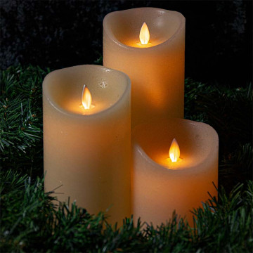 LED Wax kaarsen set ivoor rustiek met vlam effect en afstandsbediening - voor binnen - B - Ø 9cm