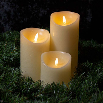 LED Wax kaarsen set ivoor met vlam effect en afstandsbediening - dimbaar - voor binnen - B - Ø 9cm