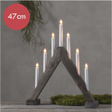 Grijze houten kandelaar met LED verlichting - 47 cm