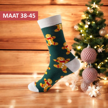 Groene Kerstsokken met Peperkoek poppetjes - Maat 38-45