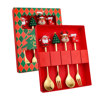 Cadeauset Dessertbestek met kerstfiguren - set van 4