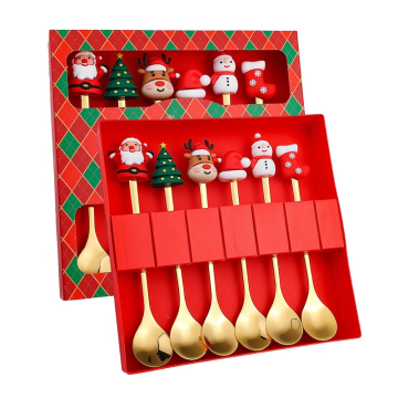 Goudkleurige kerstlepeltjes met kerstfiguren - set van 6