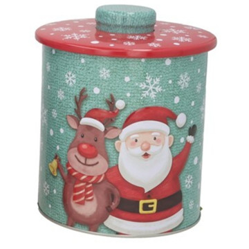 Vooraadpot met deksel Kerstman & rendier - 15,5 cm hoog