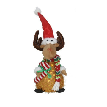 Pluche rendier met kerstmuts en verlichting - 41 cm