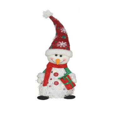Pluche sneeuwpop met kerstmuts en verlichting - 41 cm