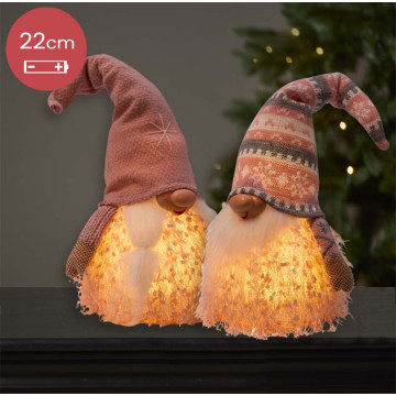 Handgemaakt Gnomen-duo met LED verlichting en sierlijke mutsen - 22(40)cm