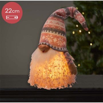 Handgemaakt Gnoom-mannetje met LED verlichting en wit gekleurde muts versiering - 22(40)cm