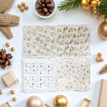 Set van 4 Kerst kussenhoezen Wit met Goud - 43 x 43 cm