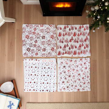 Set van 4 Kerst kussenhoezen voor sierkussen - wit met rood 43 x 43 cm