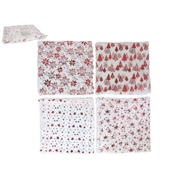 Set van 4 Kerst kussenhoezen voor sierkussen - wit met rood 43 x 43 cm
