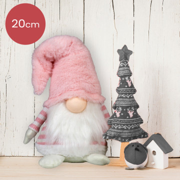 Handgemaakte Gnoom man met roze muts en gestreepte trui - 20 (40)cm