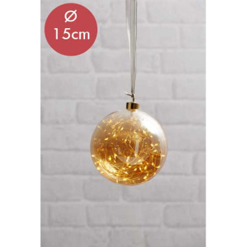 Kerstbal met 40 LED lampjes - 15cm - amber