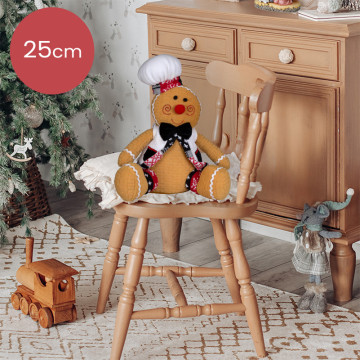 Schattige handgemaakt peperkoek-figuur met witte muts en zwarte strik - 25(30)cm