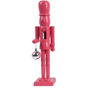 Roze Notenkraker met kerstbal - 38 cm hoog