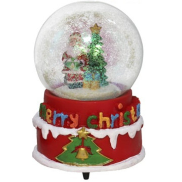 Schudbol met Kerstman en kerstboom met muziek 10 x 15 cm 
