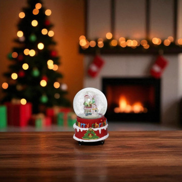 Schudbol met Kerstman en sneeuwpop met muziek 10 x 15 cm 