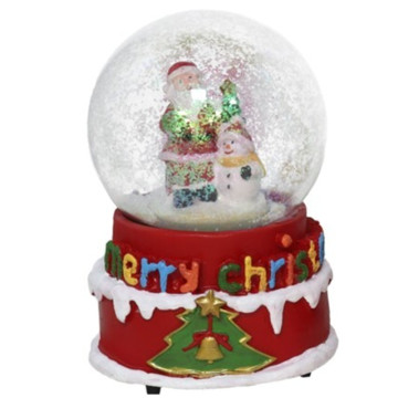 Schudbol met Kerstman en sneeuwpop met muziek 10 x 15 cm 