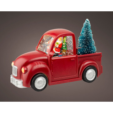 Kerst waterspinner Auto met verlichting - 10x22,5x14 cm
