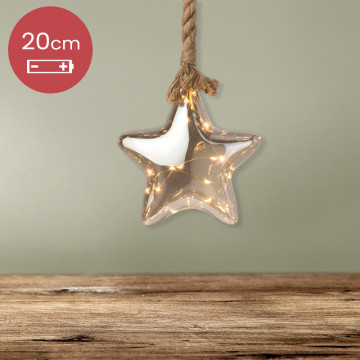 Kerstbal met jute touw en 40 LED lampjes - 20cm - Rook grijs 