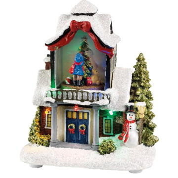 Handgeschilderd LED kersthuisje met beweging - 18 cm hoog