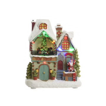 Handgeschilderd LED kersthuisje 'Toyshop' - 18 cm hoog