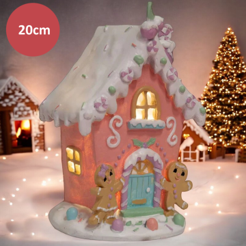 LED Peperkoekhuis 20x11 cm - Roze