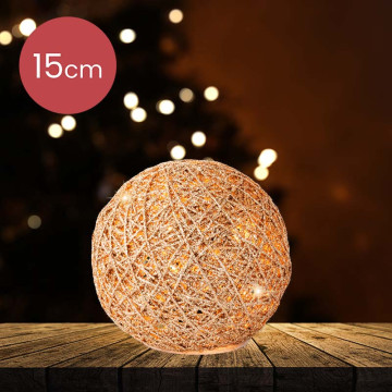 Decoratieve gouden glitter kerstbal met LED verlichting - Ø 15CM