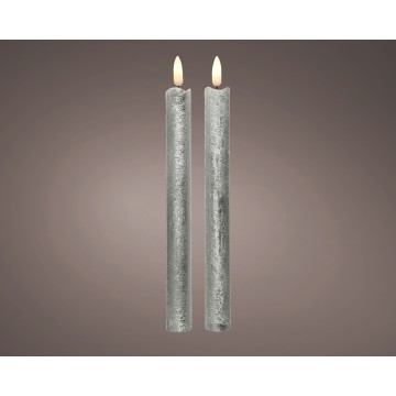 Set van 2 LED wax dinerkaarsen zilver - 24,5 cm 