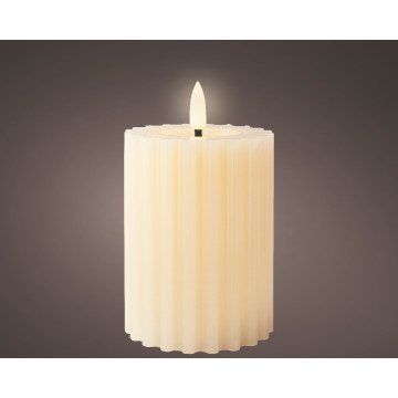 LED ribbel kaars crème met vlam-effect ø7,5 x12,5 cm