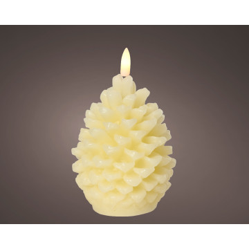 LED kaars dennenappel crème met vlam-effect ø8,5x13 cm