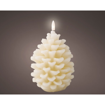 LED kaars dennenappel crème met vlam-effect ø10,5x15,6 cm