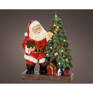 Micro LED kerstman met verlichte kerstboom - 29 cm