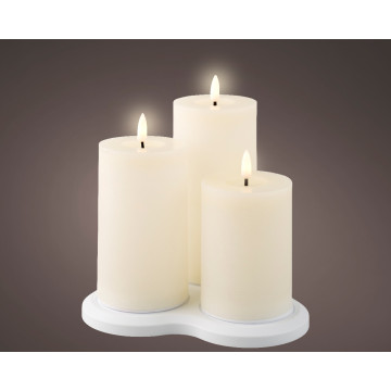 Set van 3 oplaadbare LED wax kaarsen crème ø7,5x17,5 cm
