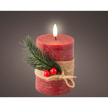 LED wax kaars rood met vlam-effect ø7,5x13 cm