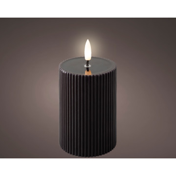 LED ribbel kaars zwart met vlam-effect ø7 x13 cm