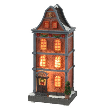 LED Kersthuis voor kerstdorp - Bruin - 19 cm hoog