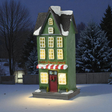 LED Kersthuis voor kerstdorp - Groen - 19 cm hoog