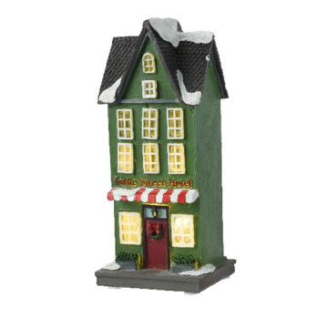 LED Kersthuis voor kerstdorp - Groen - 19 cm hoog