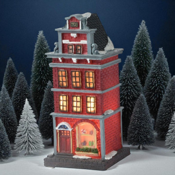LED Kersthuis voor kerstdorp - Rood - 19 cm hoog