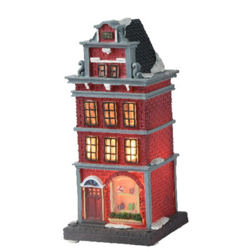 LED Kersthuis voor kerstdorp - Rood - 19 cm hoog