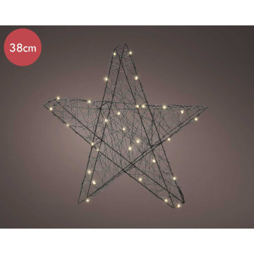 Metalen 3D kerstster zwart op batterij met 30 micro LED lampjes - 38CM 