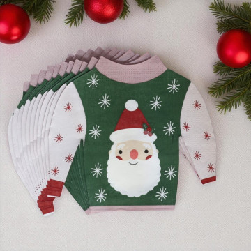 Set van 12 Kerst servetten in de vorm van een kersttrui 33 x 33 cm